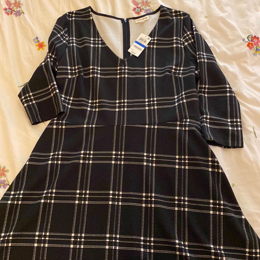 Maison Jules Black Flannel Patterned Fit and Flare Dress (NWT) (Size XL)